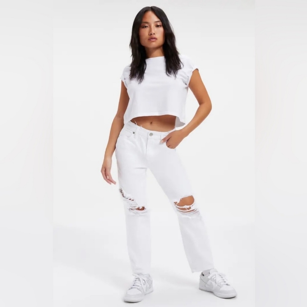 Good American Good Girlfriend Ripped Ankle Jeans